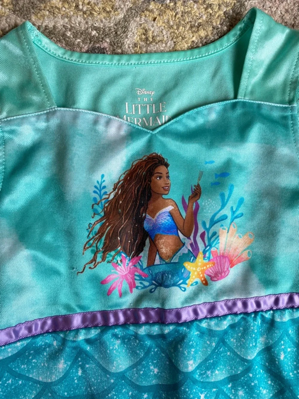 Disney Little Mermaid Turquoise Girls Nightgown with Mermaid Graphic - Picture 3 of 7